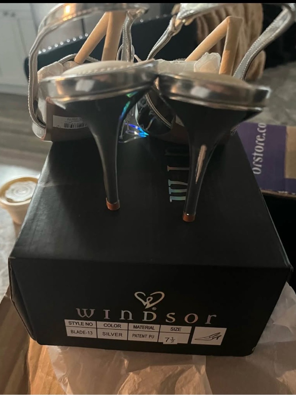 Windsor Metallic Silver Pointed Slingback Heels - Picture 4 of 5